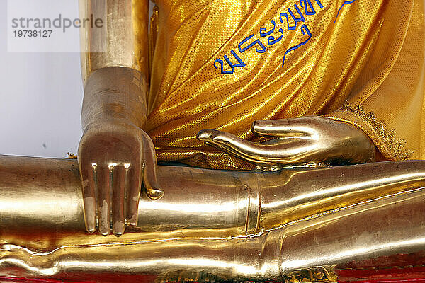 Goldene Buddha-Statue  Geste des Erdzeugen  Wat Pho (Tempel des liegenden Buddha)  Bangkok  Thailand  Südostasien  Asien