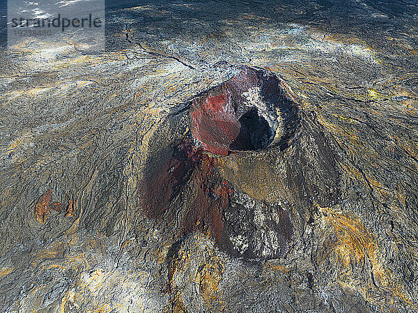 Aerial view of volcanic cone in the eruption area near to Reykjavik  Icelandic southern coast  Iceland  Polar Regions