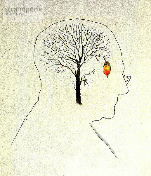 Menschlicher Kopf mit Baum und Blatt