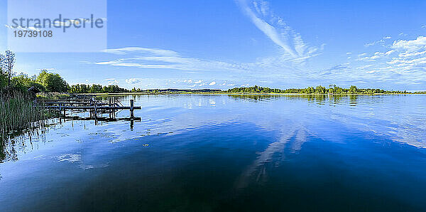 Lake Chiemsee under blue sky in Bavaria  Germany