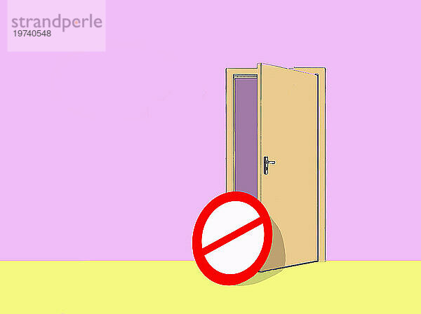 Verbotsschild an offener Tür vor rosa Hintergrund