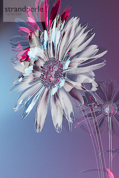 3D-Rendering von weißen und rosa Glasblumen