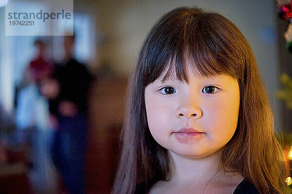 Portrait of a preschooler girl in her home; Lincoln  Nebraska  United States of America