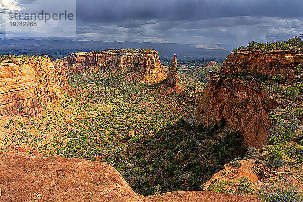 Zerklüftete Landschaft des Colorado National Monument in der Nähe von Grand Junction  Colorado. Es ist ein erstaunlicher Ort aus rotem Gestein und ein schönes Beispiel für die Erosion am Werk; Colorado  Vereinigte Staaten von Amerika