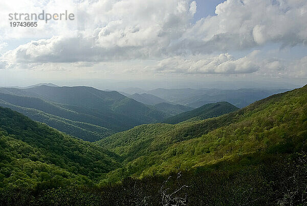 Stunning mountain vista  viewed from the ranger stations at Craggy Pinnacle in the Blue Ridge Mountains along the Blue Ridge Parkway; North Carolina  United States of America
