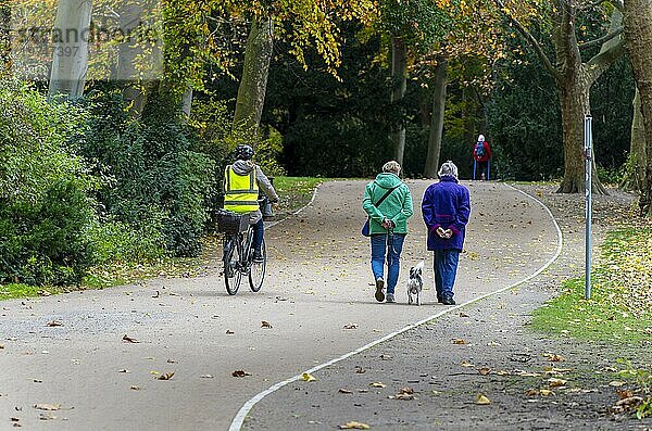 Spaziergänger und Radfahrer im Großen Tiergarten  Berlin  Deutschland  Europa