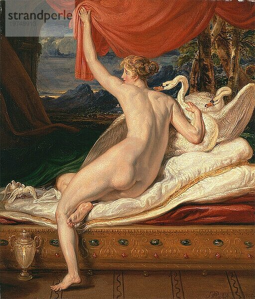 Venus erhebt sich von ihrer Liege mit Schwänen  die römische Göttin der Liebe  des erotischen Verlangens und der Schönheit  Historisch  digital restaurierte Reproduktion von einer Vorlage aus dem 19. Jahrhundert