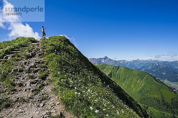 Wanderweg vom Fellhorn  2038m  zum Söllereck  Allgäuer Alpen  Bayern  Deutschland  Europa