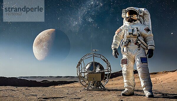 Ein Astronaut im Raumanzug auf dem Mond vor dem Sternenhimmel  mit KI generiert