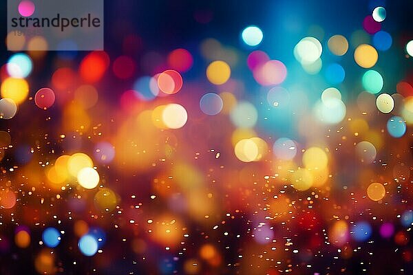 Eine abstrakte und bunte defokussiert unscharf Bokeh Hintergrund mit hellen Lichtern und festliche Dekoration. Perfekt für Urlaub und Party Themen Projekte