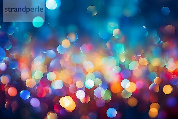 Eine abstrakte und bunte defokussiert unscharf Bokeh Hintergrund mit hellen Lichtern und festliche Dekoration. Perfekt für Urlaub und Party Themen Projekte