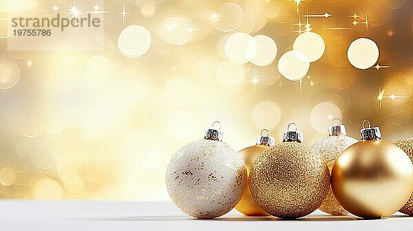 Weiße und goldene Weihnachtskugeln auf Bokeh Hintergrund. Weihnachten und Neujahr Konzept AI generiert