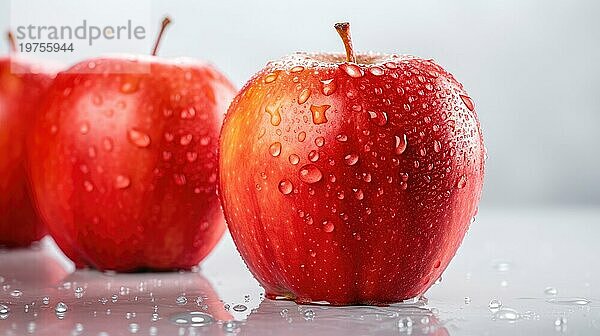 Roter Apfel mit Wassertropfen auf weißem Hintergrund. Studioaufnahme Ai generiert
