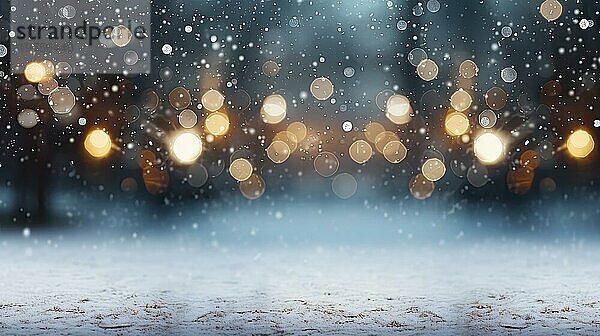 Winter Hintergrund mit Schnee und Bokeh Lichter. Weihnachten Hintergrund AI generiert