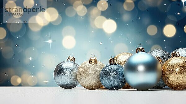 Weihnachten und Neujahr Hintergrund mit goldenen Kugeln und Bokeh AI generiert