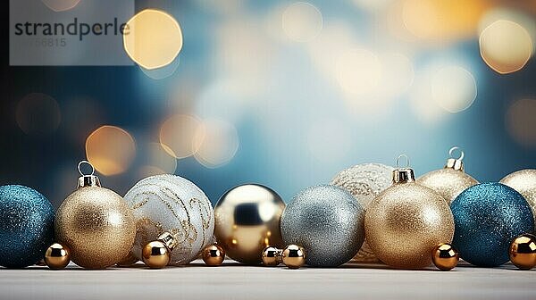 Weihnachten und Neujahr Hintergrund mit goldenen Kugeln und Bokeh AI generiert