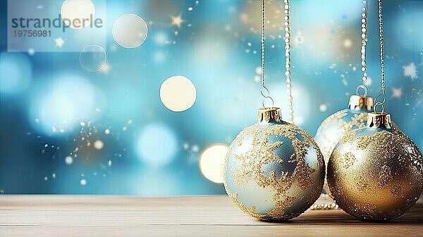 Weihnachten und Neujahr Hintergrund mit goldenen Kugeln und Bokeh AI generiert