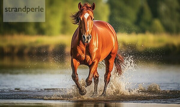 Araber Pferd galoppiert im Wasser  Spritzer von Wasser Ai erzeugt