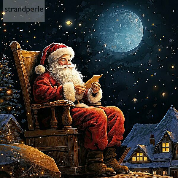 Der Weihnachtsmann sitzt in einem Sessel und liest nachts ein Buch AI erzeugt