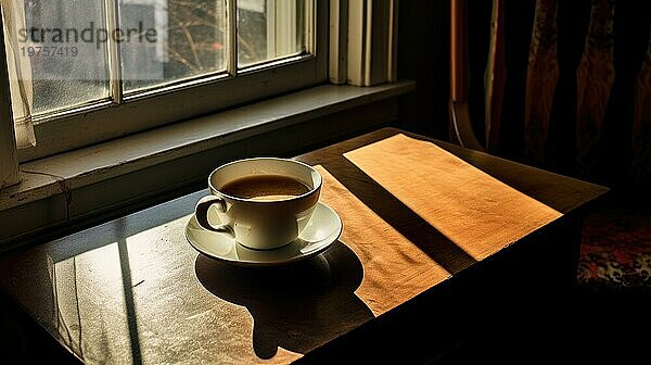 Tasse Kaffee auf der Fensterbank im Morgenlicht Ai erzeugt