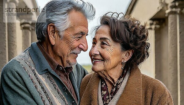 Ein älteres glückliches Paar lächelt sich an  mit KI generiert