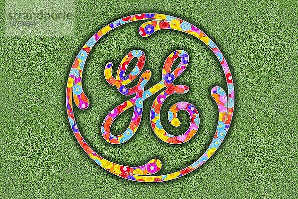 Logo von Großkonzern General Electric  USA  Grafik  Illustration  als Symbol für saubere Energie  Umweltschutz  Nordamerika