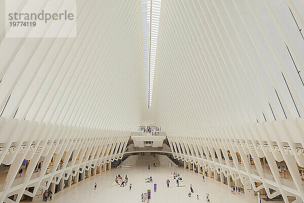 Das Innendach und die Passagierhalle des Oculus-Verkehrsknotenpunkts im World Trade Center in Lower Manhattan  New York City  Vereinigte Staaten von Amerika  Nordamerika