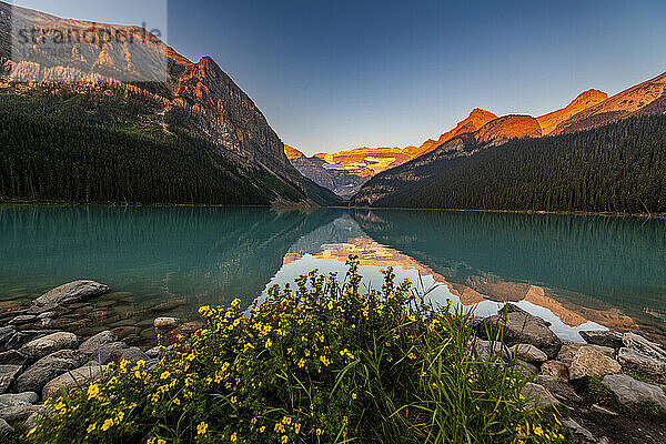 Sonnenaufgang am Lake Louise  Banff-Nationalpark  UNESCO-Weltkulturerbe  Alberta  Rocky Mountains  Kanada  Nordamerika