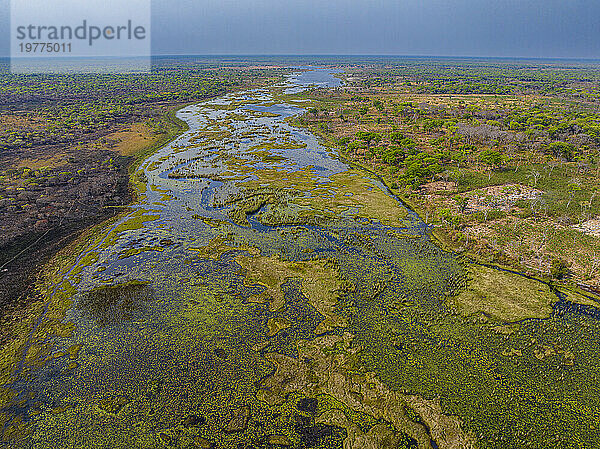 Aerial of the Mundolola lagoon  Moxico  Angola  Africa