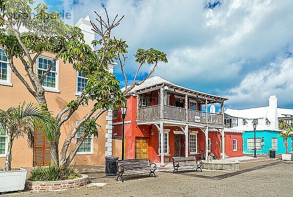 Alte Gebäude am historischen King's Square  St. George's  ursprüngliche Hauptstadt der Insel  UNESCO-Weltkulturerbe  Bermuda  Atlantik  Nordamerika