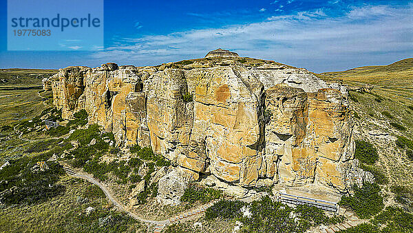 Luftaufnahmen von Hoodoos entlang des Milk River  Writing-on-Stone Provincial Park  UNESCO-Weltkulturerbe  Alberta  Kanada  Nordamerika