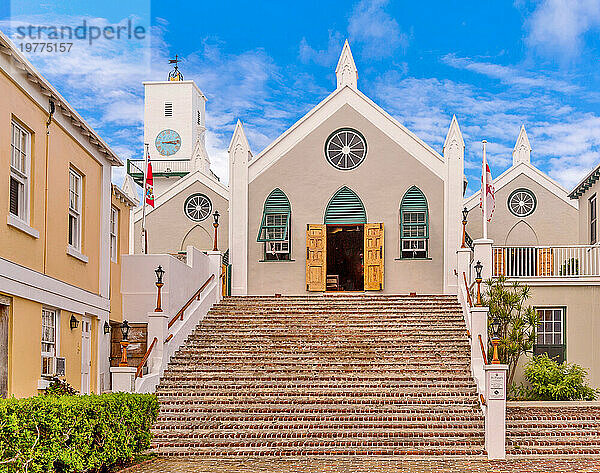 St. Peter's Church  die älteste noch genutzte anglikanische Kirche außerhalb Großbritanniens  aus dem 17. Jahrhundert  St. George's  UNESCO-Weltkulturerbe  Bermuda  Atlantik  Nordamerika