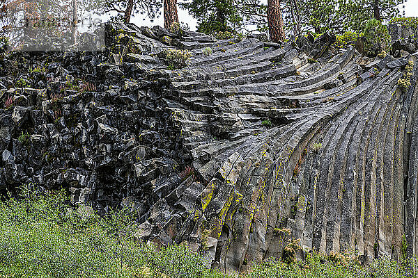 Felsformation aus säulenförmigem Basalt  Devils Postpile National Monument  Mammoth Mountain  Kalifornien  Vereinigte Staaten von Amerika  Nordamerika