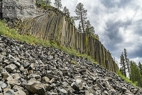 Felsformation aus säulenförmigem Basalt  Devils Postpile National Monument  Mammoth Mountain  Kalifornien  Vereinigte Staaten von Amerika  Nordamerika