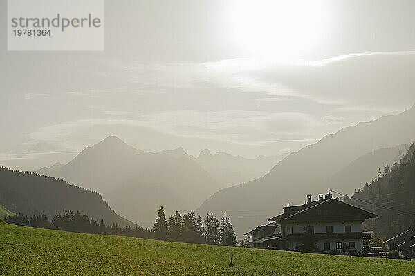 Vorderlanersbach  Tuxer Tal  Tux  Zillertaler Alpen  alpine Bergwelt  Dunst  Gegenlicht  Tirol  Österreich  Europa