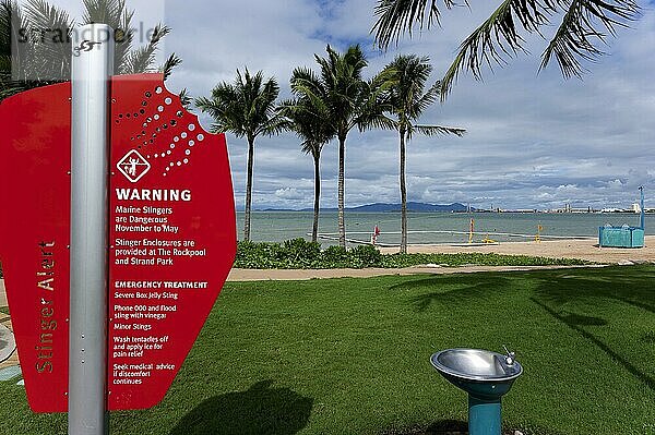 Warnschild gegen gefährliche Quallen am Strand  Meer  Gefahr  Schutz  Warnung  Townsville  Queensland  Australien  Ozeanien