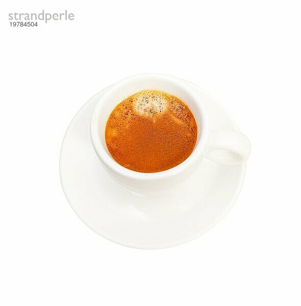Italienische Espresso Kaffeetasse vor weißem Hintergrundem Makro