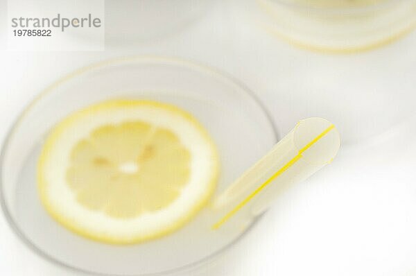 Frisches Limonadengetränk mit Zitronenscheibe in Großaufnahme