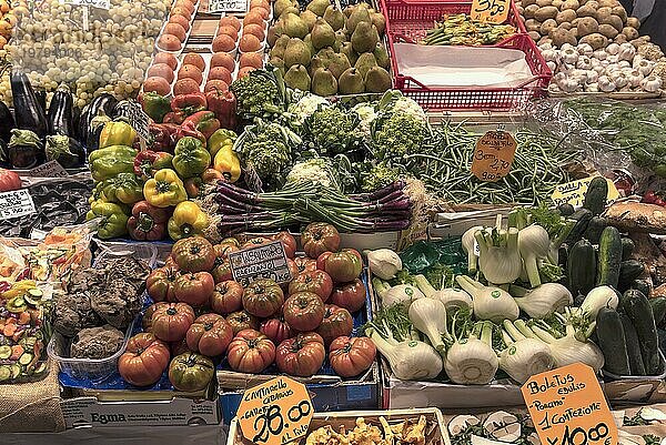 Gemüsestand in der großen Markthalle  Mercato Orientale  Via XX Settembre  75 r  Genua  Italien  Europa