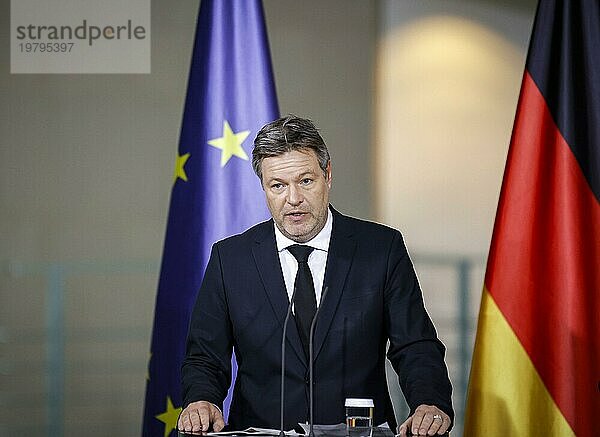 Robert Habeck (Alliance 90 The Greens)  Federal Minister for Economic Affairs and Climate Protection and Vice-Chancellor  at a press conference following the agreement on the 2024 federal budget in Berlin  13 December 2023