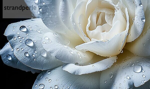 Nahaufnahme einer weißen Rose mit Wassertropfen  die Eleganz und Reinheit vermitteln AI erzeugt  KI generiert