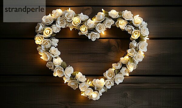 Eine romantische Anzeige von weißen Rosen in einer Herzform mit warmen Kerzenlicht AI erzeugt  KI generiert