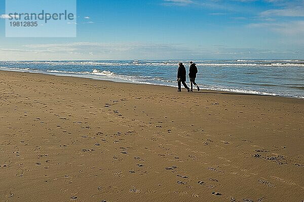 Ausblick über das Meer  Menschen  Sandstrand  Nordsee  Zandvoort  Niederlande  Europa