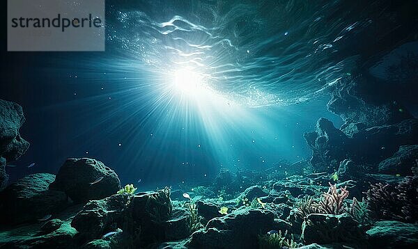 Unterwasseransicht eines tropischen Korallenriffs mit Fischen und Lichtstrahlen AI erzeugt  KI generiert