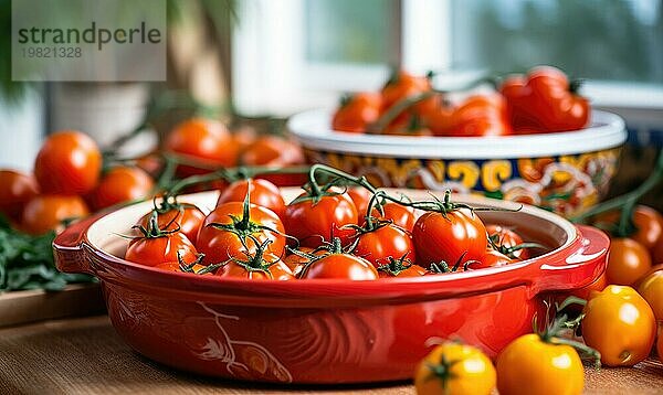 Getrocknete Tomaten in einer Schüssel auf einem hölzernen Hintergrund. Selektiver Fokus AI generiert  KI generiert