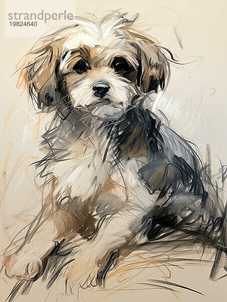 Illustration eines kleinen Hundes mit einer warmen und ausdrucksstarken Farbpalette  die eine freundliche und liebevolle Atmosphäre hervorruft Ai generiert