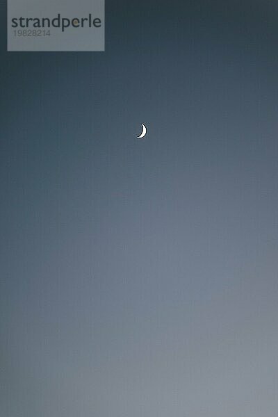 Eine kleine zierliche Mondsichel am blaün Himmel