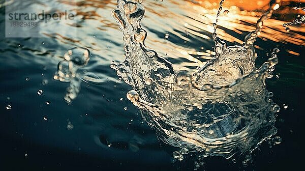 Unterwasserszene mit Blasen im Wasser. Nahaufnahme. Wasser spritzt auf einem dunkelblauen Hintergrund mit Bokeheffekt AI erzeugt  KI generiert