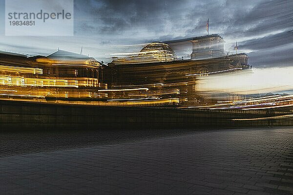 The Reichstag looms in the blue hour in Berlin  15.11.2023