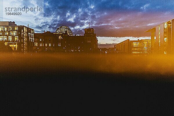 The Reichstag looms in the blue hour in Berlin  15.11.2023